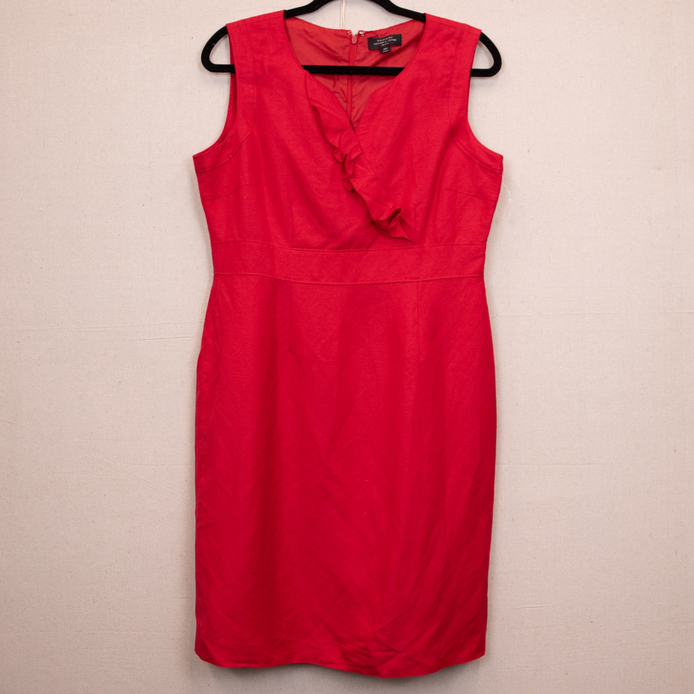 Tahari Arthur S. Levine red linen blend sleeveless sheath dress-10P